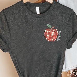 Custom Teacher Apple Shirt, Disco Ball Apple Tee, Groovy Teacher Gift, Personalized Teacher Shirt, Back to School Shirt, Retro Teacher Shirt