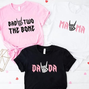 Rock On Skeleton Hand Tee, Bad Two the Bone Birthday Family T-Shirt, Rock Roll Birthday Theme Shirt, 2nd Birthday Girl, Born Two Rock Tee