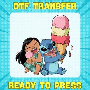 Lilo und Stitch DTF-Transferfolie - Sommer fertig zum Pressen, cooles Hawaiianisches Cartoon-Design, Disney, fertig zum Pressen, Lilo Stitch Dtf Print