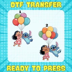 Lilo und Stitch DTF-Transferfolie - Sommer fertig zum Pressen, cooles Hawaiianisches Cartoon-Design, Disney, fertig zum Pressen, Lilo Stitch Dtf Print
