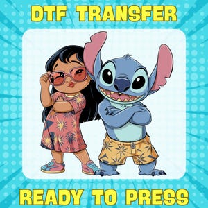 Lilo and Stitch DTF Transfer - Summer Ready To Press, Cool Hawaiian Cartoon Iron On Design, DisneyReady to Press, Lilo Stitch Dtf Print