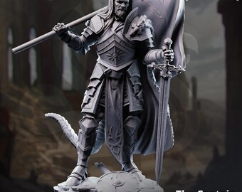Tiefling Male Paladin Fighter Miniature – Infernal Knight Warrior – DnD Miniatures – Pathfinder RPG Mini – 32mm – DM Stash