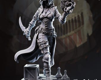 Human Female Arcane Trickster Miniature – Rogue Bard Spellcaster – DnD Miniatures – Pathfinder RPG Mini – 32mm – DM Stash