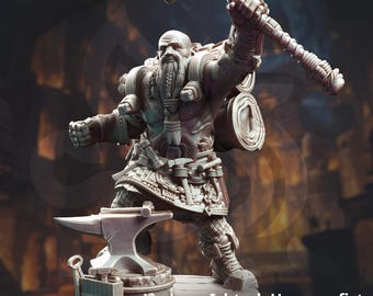 Dwarf Male Artificer Fighter Miniature – Battlesmith Blacksmith NPC – DnD Miniatures – Pathfinder RPG – 32mm – DM Stash