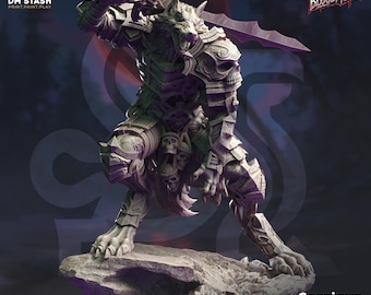Werewolf Barbarian Fighter Miniature – Lycanthrope Warrior Beastman – DnD Miniatures – Pathfinder RPG – 32mm – DM Stash