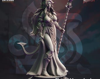 Tiefling Female Cleric Wizard Sorcerer Miniature – Divine Arcane Priestess – DnD Miniatures – Pathfinder RPG Mini – 32mm – DM Stash