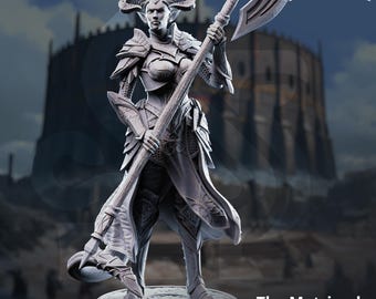 Tiefling Female Paladin Fighter Miniature – Infernal Rebel Knight – DnD Miniatures – Pathfinder RPG Mini – 32mm – DM Stash