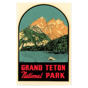 Grand Teton National Park Vintage Wasser Aufkleber Souvenir Aufkleber 1960er Jahre