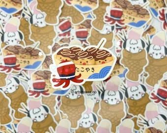 Takoyaki Sticker: Glossy Vinyl Die Cut, 2.0”x1.6”