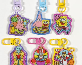 1.6 inches | Ocean Friends Charm | Yellow Sponge Keychain | Cartoon Bikini Bottom Charm