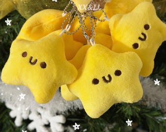 Kawaii Yellow Star Charm | Christmas Tree Star Ornament | Plush Star Bag Charm