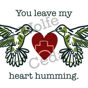 Tarjeta de felicitación en blanco descargable con forma de corazón de colibrí