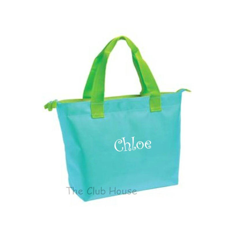 Personalized Daycare Bag 11.5h x 12.5w x 5.38d Monogrammed Diaper Bag Light Blue Tote Bag Zipper Closure