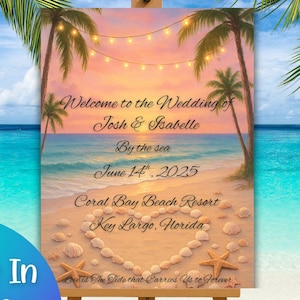 Wedding Beach Signs | Custom Welcome Sign | Tropical Wedding Decor | Personalized Ceremony Sign | Editable Beach Theme Decor