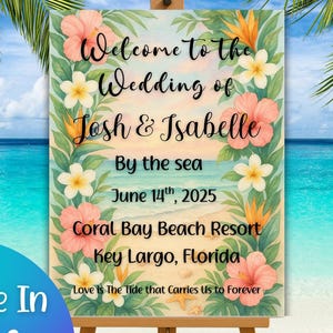 Wedding Beach Sign | Unique Tropical Decor | Personalized Beach Wedding Sign | Welcome Themed Custom Event