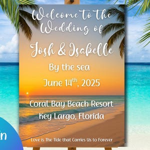 Beach Wedding Sign Template | Editable Printable Ocean Decor | Digital Download for Tropical Weddings, | DIY Sign