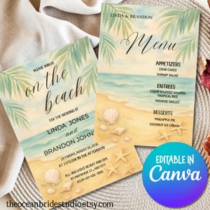 Watercolor Beach Scene Wedding Invitation | Tropical Floral Design | Customizable Digital Invite | Printable Digital Invite
