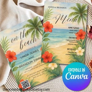 Tropical Beach Wedding Invitation Template, Editable Digital Card, Perfect for Tropical Weddings, Instant Download