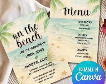 Digital Beach Wedding Invitation Canva Template | Customizable Online Invite |  Editable Instant Download