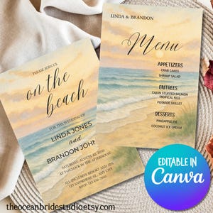 Beach Wedding Invitations, Elegant Editable Template in Canva, Destination Wedding RSVP, Printable Coastal Invites