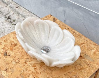 Carrara Marble Sink Hand Carved White Stone Bathroom Vessel Sink Floral Design Luxury Basin