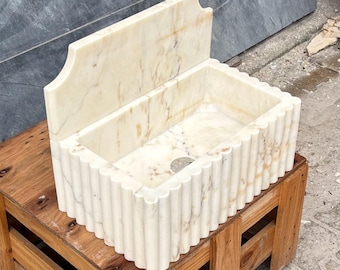 Calacatta Gold Marble Sink with Backsplash, Bathroom Sink