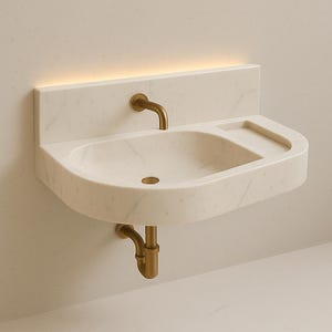 Handcrafted White Marble Sink: Polished Stone Vessel with Backsplash