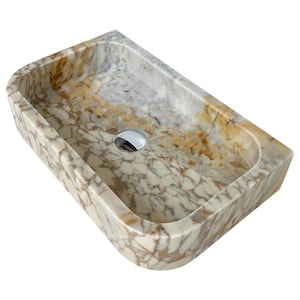Ready To Ship! Calacatta Gold Marble Sink, Custom Order Stone Sink, Small Marble Sink, Wall Mounted Sink, Powder Room Sink