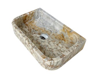 Calacatta Gold Marble Sink: Wall Mount Option, Polished Finish