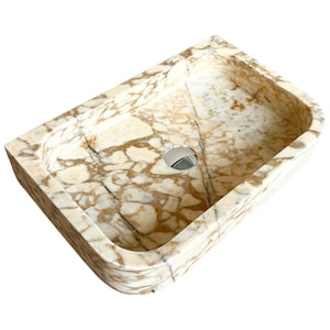 Ready To Ship! Calacatta Gold Marble Sink, Custom Order Stone Sink, Small Marble Sink, Wall Mounted Sink, Powder Room Sink, Vessel Sink