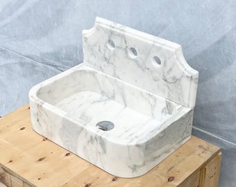 Lavandino in marmo Calacatta Viola fatto a mano: lavabo da parete, piccolo lavabo