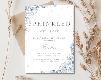 Sprinkled With Love | Baby Sprinkle Shower | Editable Invitation Template | Boy Baby Shower | Digital & Printable Baby Shower Download