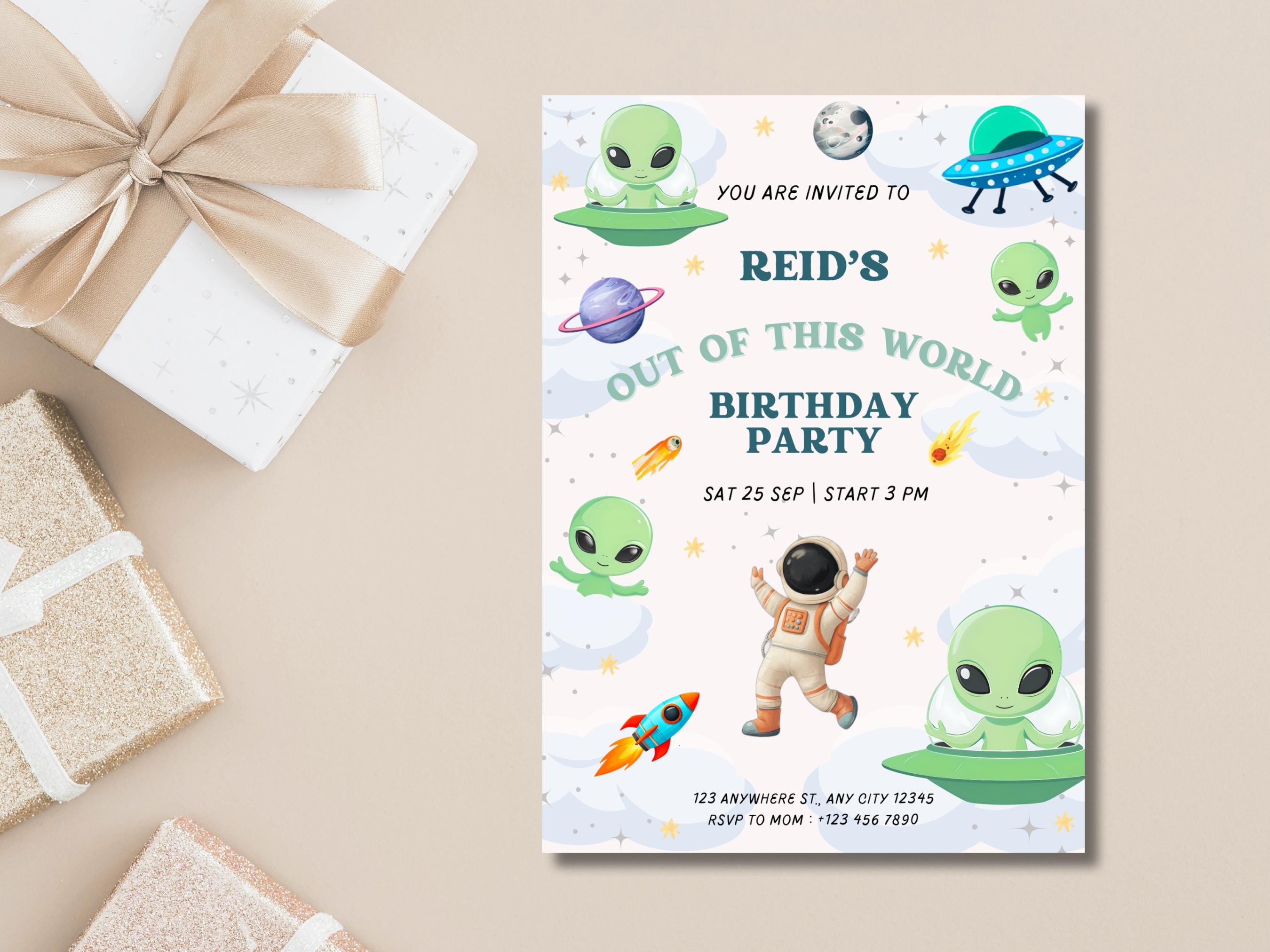 Alien Birthday Invitation • Outer Space Party Invite • Editable Canva ...
