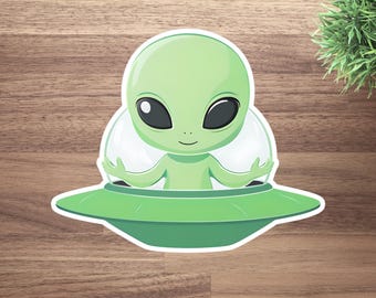 Adesivo Alienígena – Adesivo de vinil fofo de nave espacial para laptop, carro, garrafa de água, decoração de quarto infantil, presente de ficção científica para amantes do espaço, OVNI, vários tamanhos