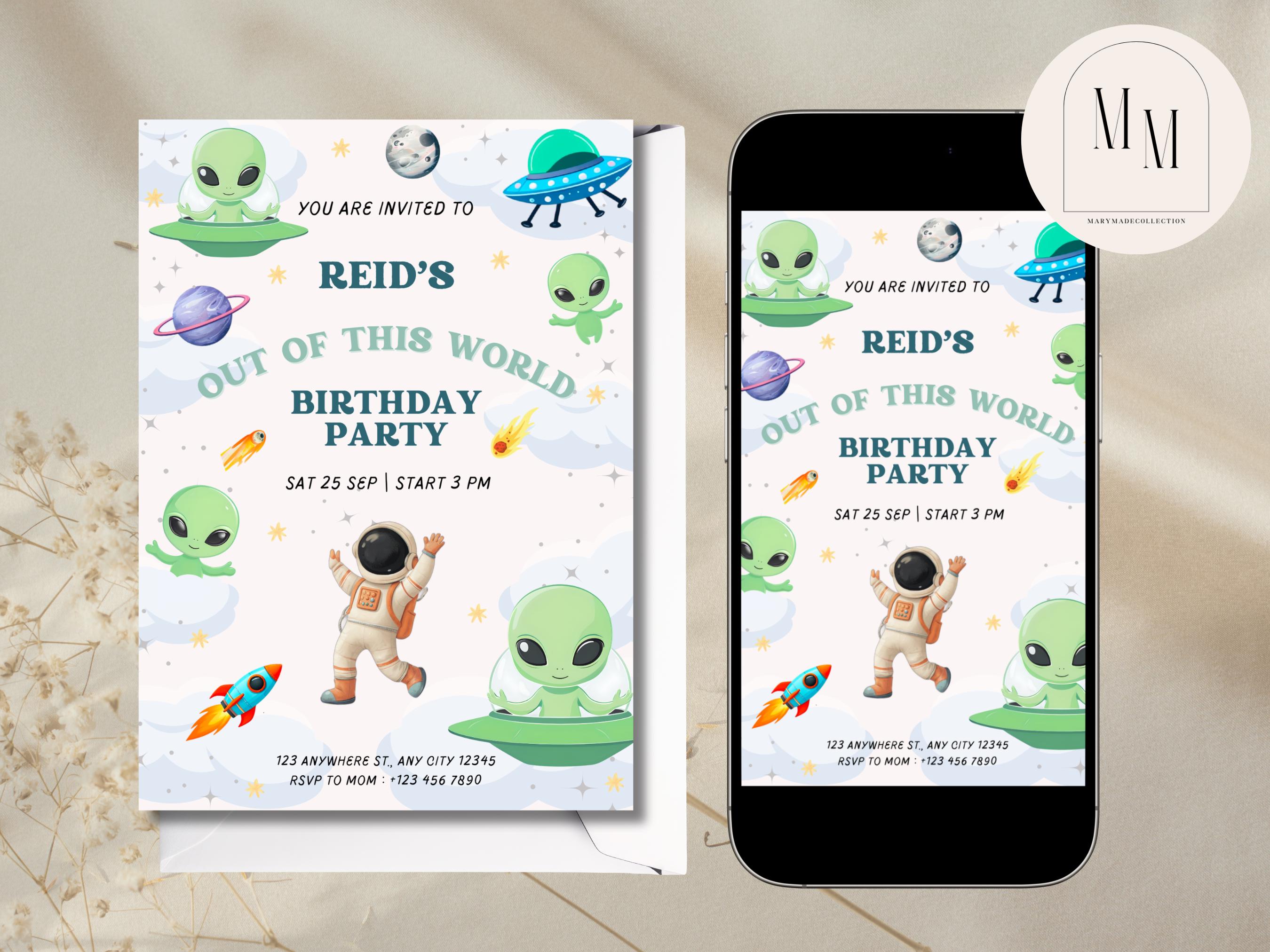 Alien Birthday Invitation • Outer Space Party Invite • Editable Canva ...