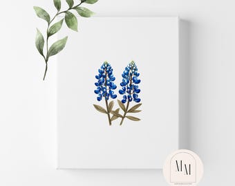 Texas Bluebonnet Canvas Print • Bluebonnet Wall Art • Southern Wildflower Home Decor • Farmhouse Texas Art for Living Room, Bedroom, Nursery