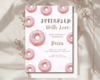 Pink Donut Baby Sprinkle Invitation • Editable Canva Template • Donut Theme Baby Shower Invite • Digital Download (5x7)