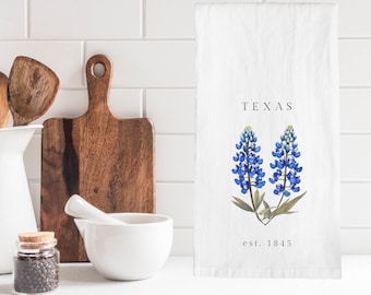 Bluebonnet Kitchen Towel, Texas State Flower Tea Towel, Southern Rustic Kitchen Decor, Cotton Dish Towel, Texas Hostess or Housewarming Gift