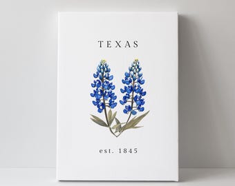 Texas Bluebonnet Canvas Print • Bluebonnet Flower Wall Art • Texas Wildflower Home Decor • Elegant Floral Art for Living Room or Office