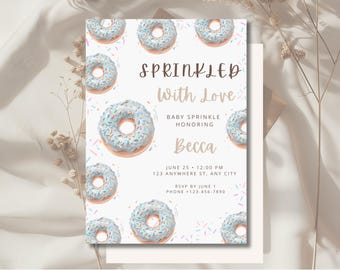 Baby Sprinkle Invitation Template • Donut Theme Invite • Editable Canva Baby Shower Digital Download (5x7 + Phone Size)