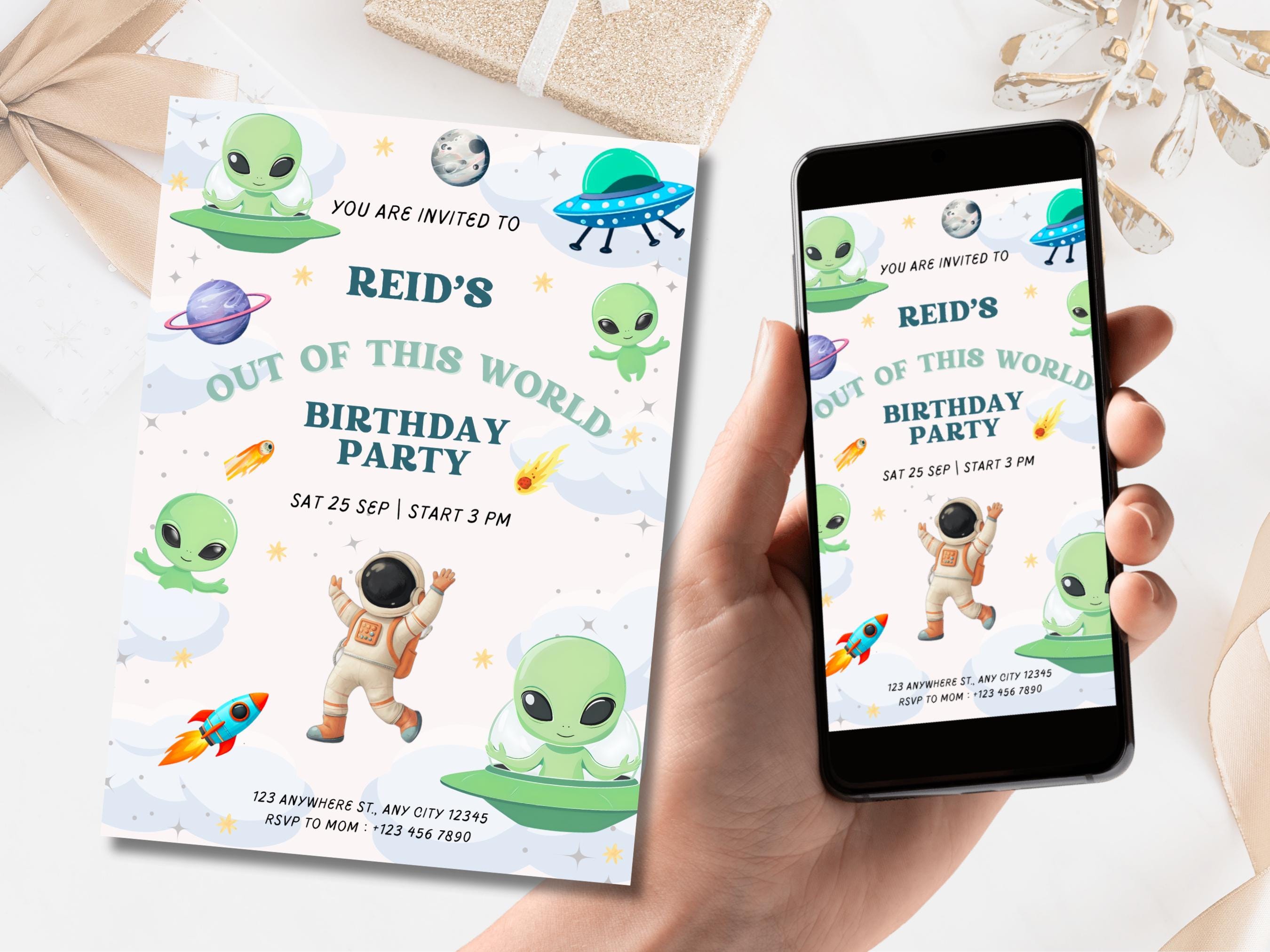 Alien Birthday Invitation • Outer Space Party Invite • Editable Canva ...