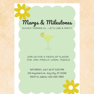 Margarita 21st Birthday Invitation Template | Fiesta Digital Invite | Editable Canva Template | Lime Tequila Party | Instant Download