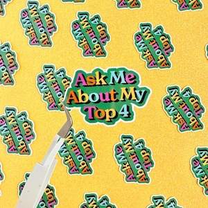 Top 4 des autocollants vintage Letterbox | Ask Me About My Letterboxd Top 4 Stickers esthétiques brillants en vinyle imperméable à l&#39;eau