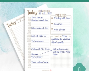 Daily Planner Half Hour with Priorities Printable Hourly Daily Organizer, Inserts Printable, Work Day Schedule, Everyday Productivity
