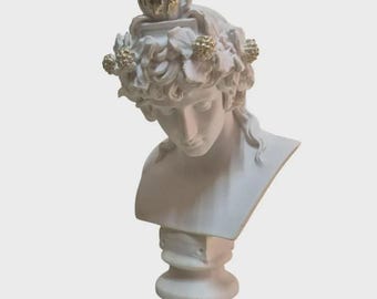 Bacchus Bust Statue: Handmade Marble Powder Resin Sculpture