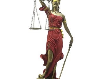 Estatua de la Dama de la Justicia: Themis de bronce y rojo, decoración de despacho de abogados (40 cm)