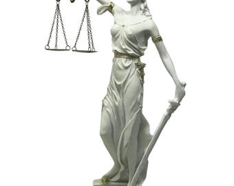 Estatua de la Dama de la Justicia: Themis de bronce y rojo, decoración de despacho de abogados (40 cm)