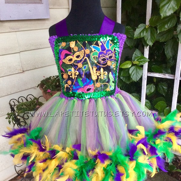 Girls Mardi Gras feather edge tutu pageant dress, girls pageant dress, outfit of choice, Mardi Gras tutu dress, toddler tutu dress