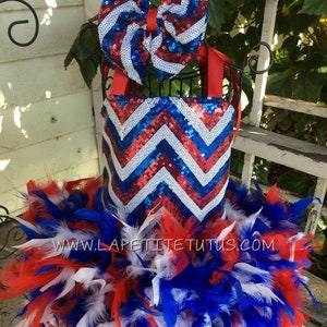 Patriotic sequin chevron girls feather pageant dress with matching bow, girls dress, feather dress, pageant dress, outfit of choice