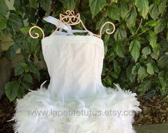 Simple girls white christening baptism feather dress